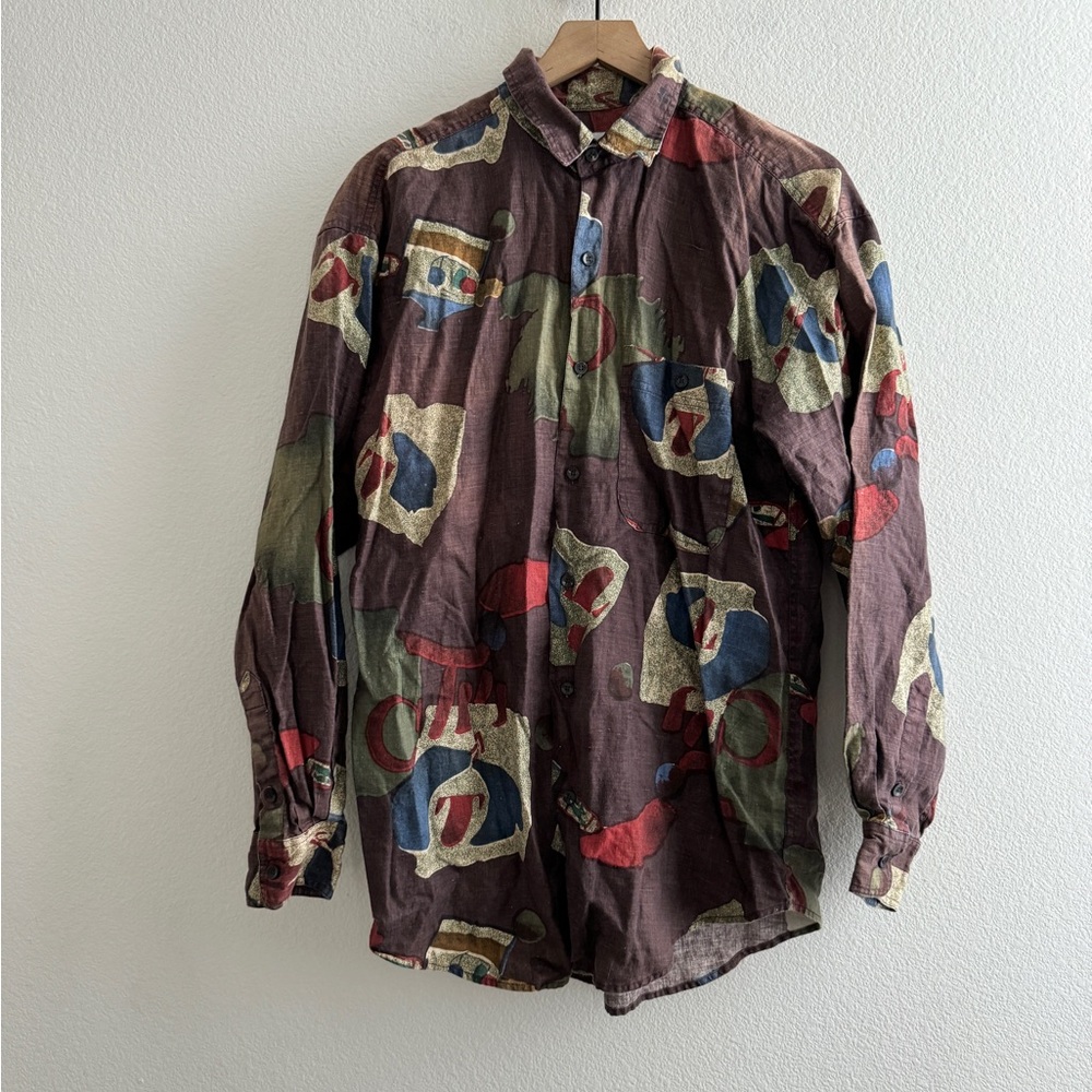 Vintage GOOUCH Linen Abstract Oversized Button Down Shirt